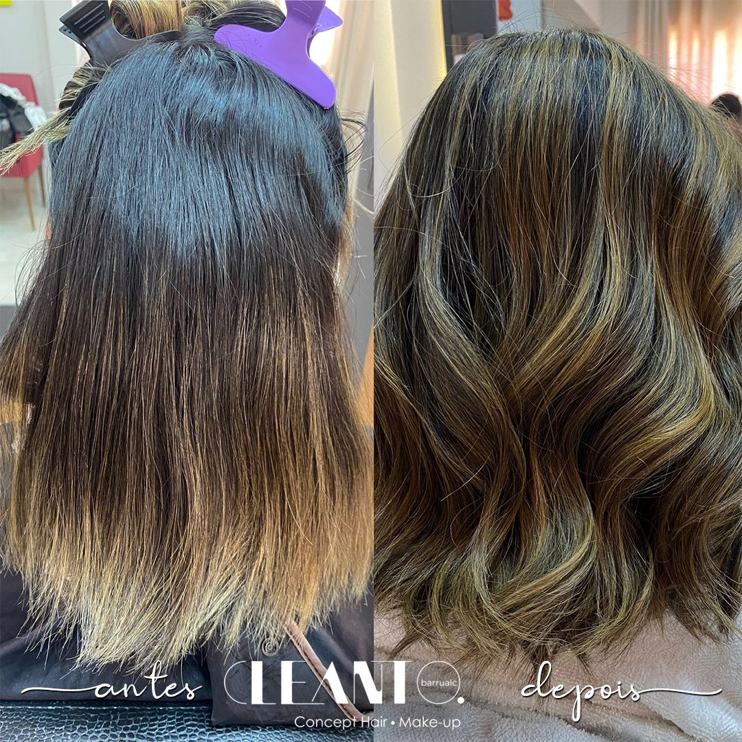 combinação de corte e luzes no cabelo