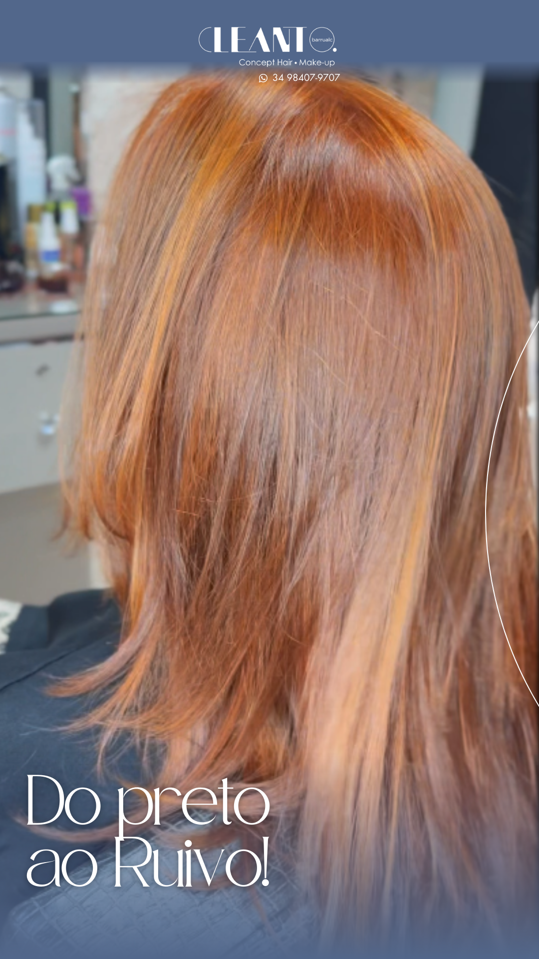 Do Preto ao Ruivo. Do preto ao ruivo vibrante — uma mudança intensa que exige técnica, cuidado e muita responsabilidade. Cabelo cheio de vida