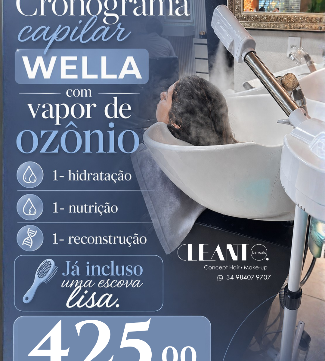 Cronograma Capilar Wella com Vapor de Ozônio. Recupere seu cabelo em 3 etapas e sinta a diferença já na primeira sessão!