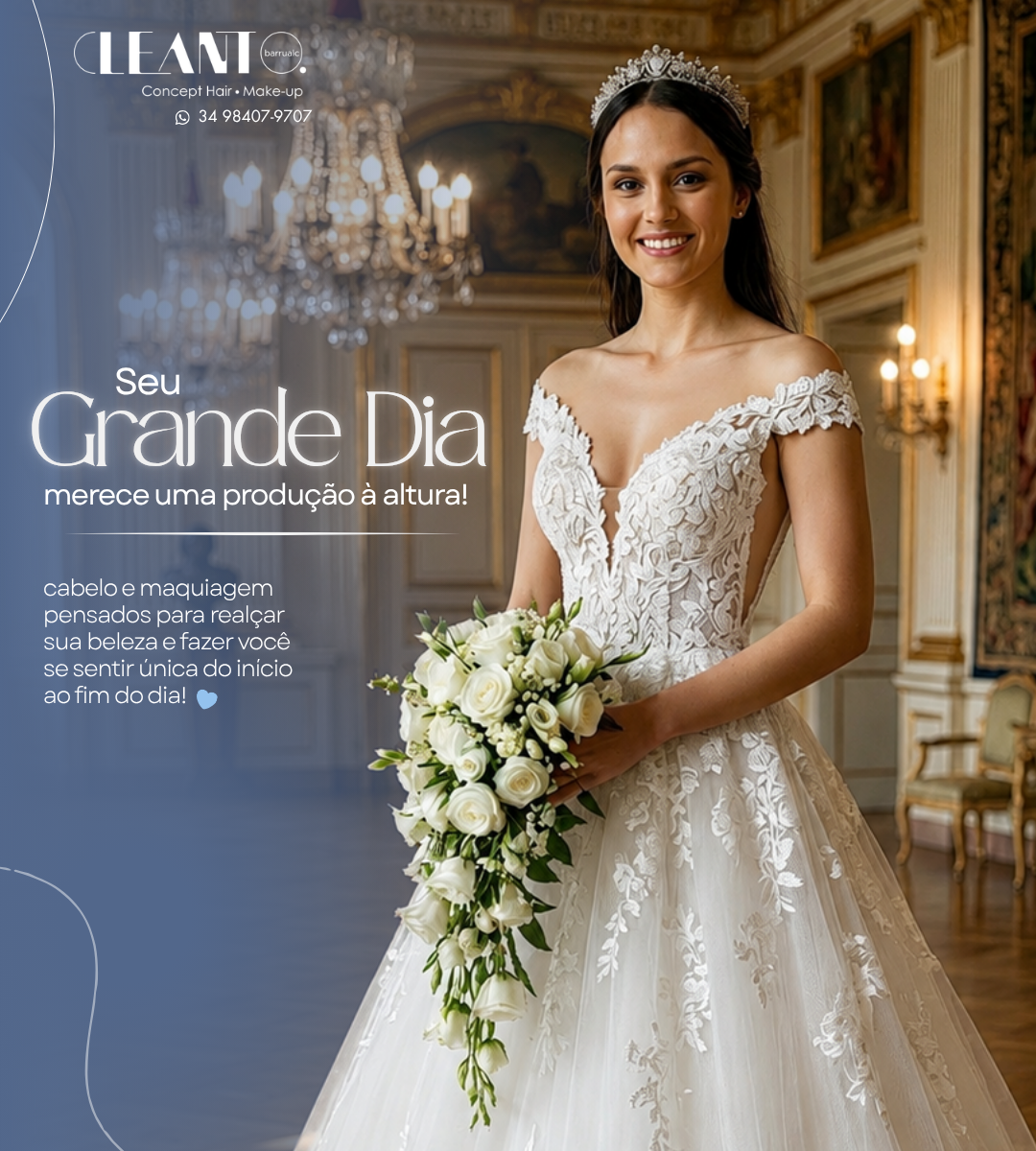 Seu grande dia merece uma produção à altura! Cada detalhe precisa conversar com o estilo da noiva — leveza, elegância e presença na medida certa.