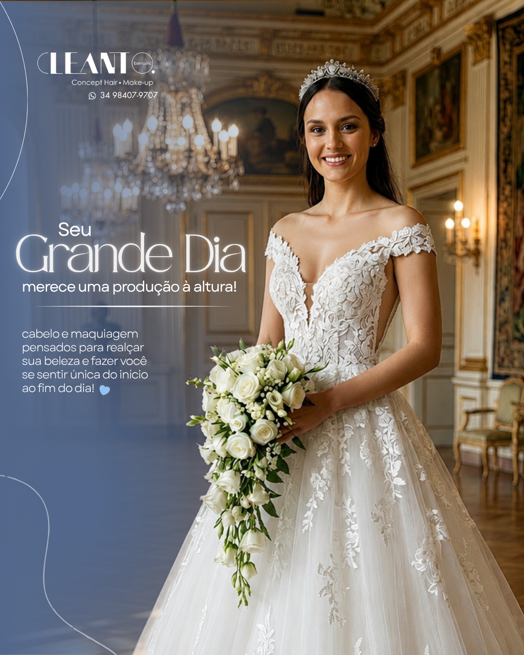 Seu grande dia merece uma produção à altura! Cada detalhe precisa conversar com o estilo da noiva — leveza, elegância e presença na medida certa.
