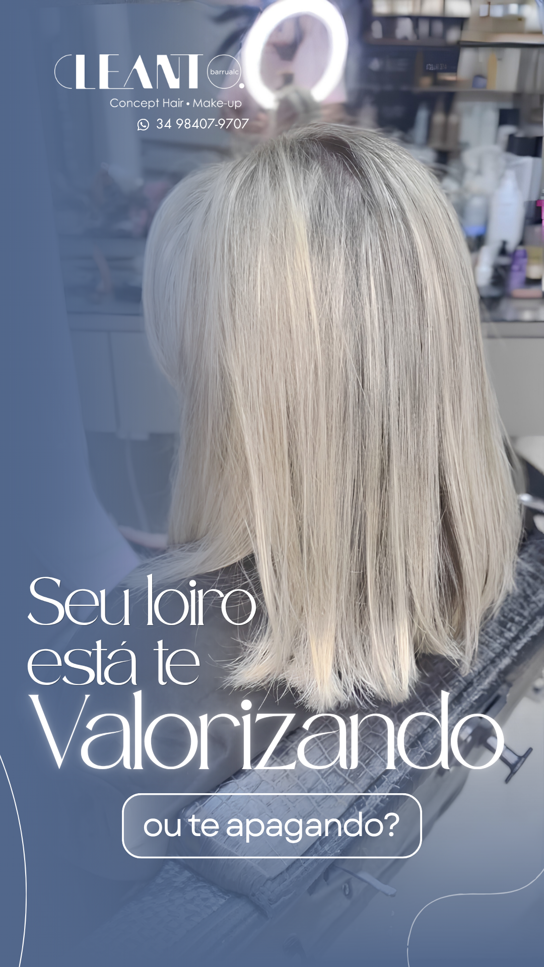 Renovação do loiro Agende seu horário e descubra o que o seu cabelo pode ser quando é feito com técnica e visão profissional! Hora de resolver