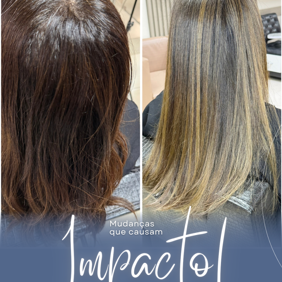 Antes e Depois A diferença aparece sem precisar apagar a base do cabelo: os tons se misturam e criam um resultado com mais brilho, contraste e movimento.
